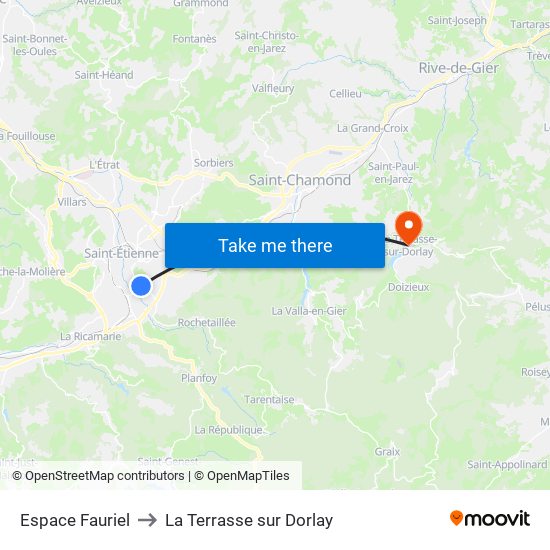 Espace Fauriel to La Terrasse sur Dorlay map