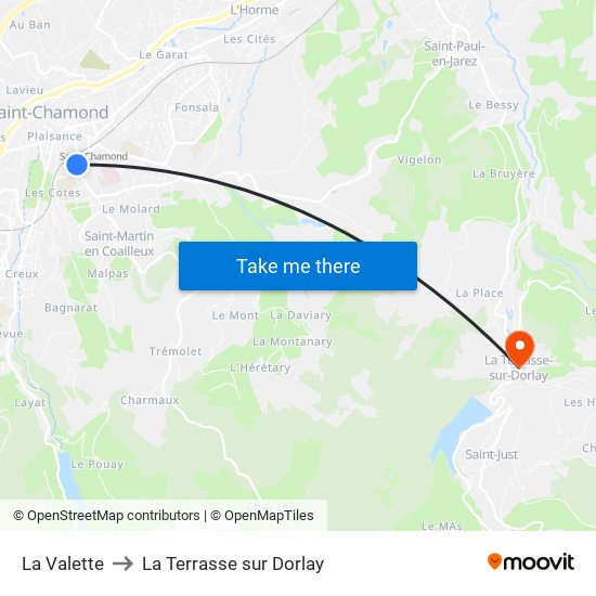 La Valette to La Terrasse sur Dorlay map