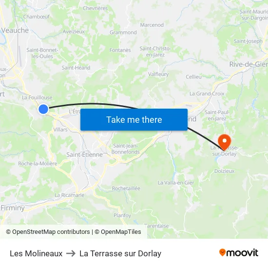 Les Molineaux to La Terrasse sur Dorlay map