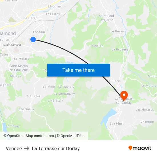 Vendee to La Terrasse sur Dorlay map