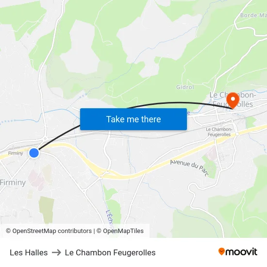 Les Halles to Le Chambon Feugerolles map