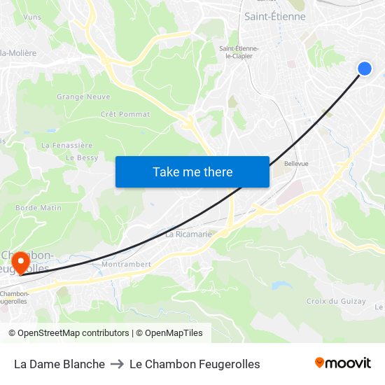 La Dame Blanche to Le Chambon Feugerolles map