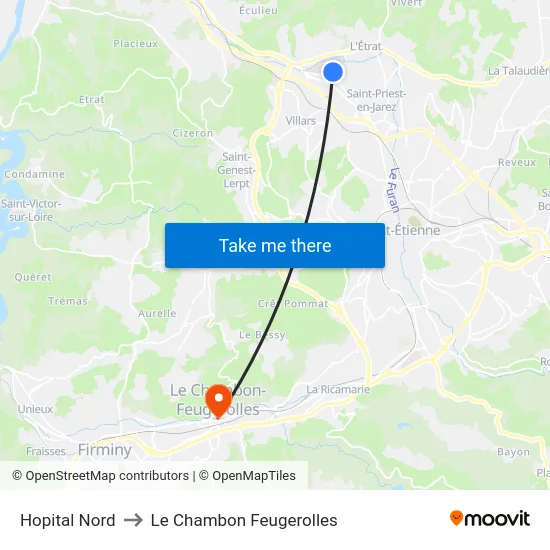 Hopital Nord to Le Chambon Feugerolles map