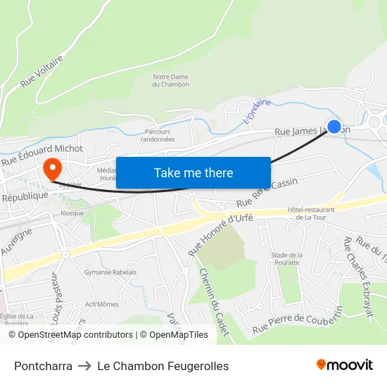 Pontcharra to Le Chambon Feugerolles map