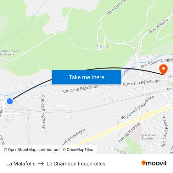 La Malafolie to Le Chambon Feugerolles map