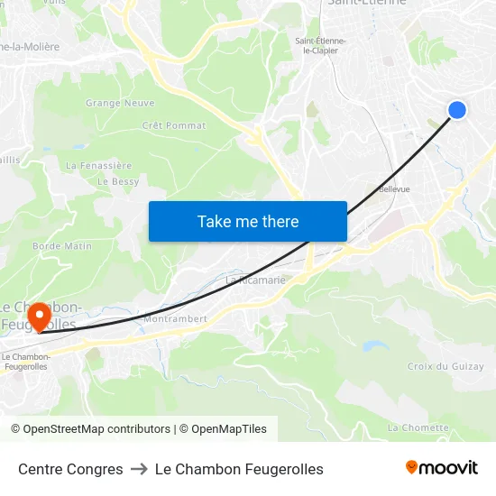 Centre Congres to Le Chambon Feugerolles map