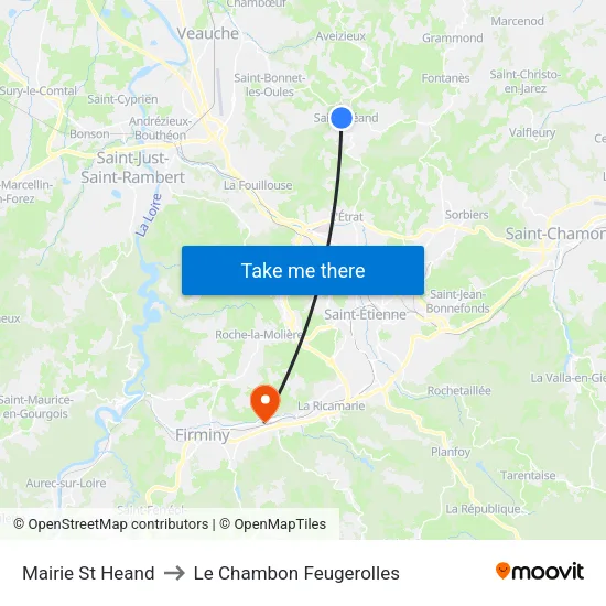 Mairie St Heand to Le Chambon Feugerolles map