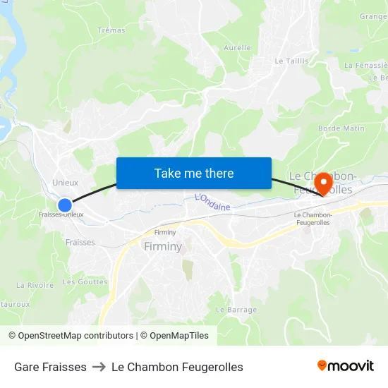 Gare Fraisses to Le Chambon Feugerolles map