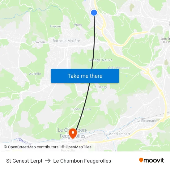 St-Genest-Lerpt to Le Chambon Feugerolles map
