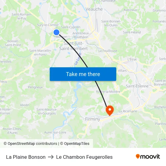 La Plaine Bonson to Le Chambon Feugerolles map
