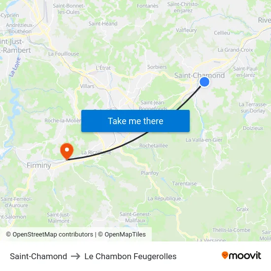 Saint-Chamond to Le Chambon Feugerolles map