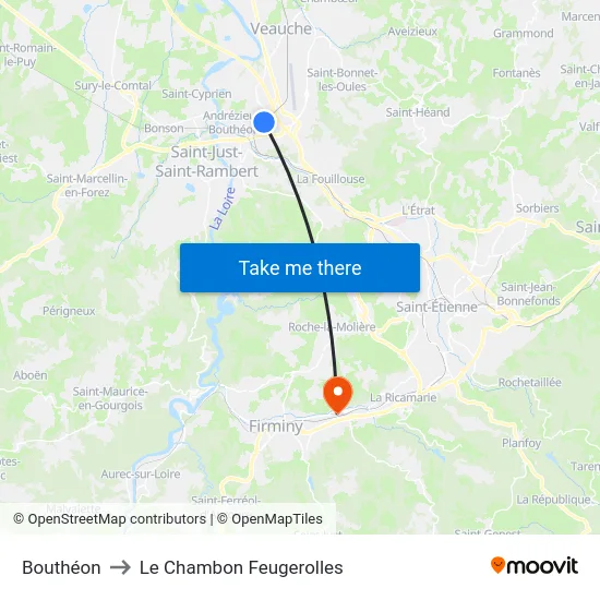 Bouthéon to Le Chambon Feugerolles map