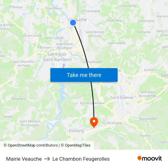 Mairie Veauche to Le Chambon Feugerolles map