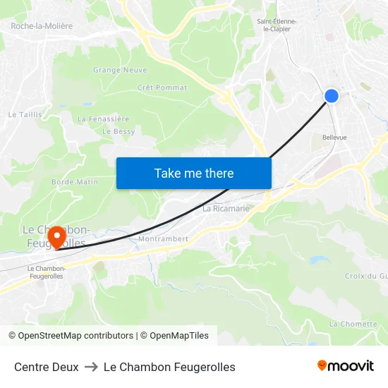 Centre Deux to Le Chambon Feugerolles map