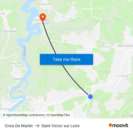 Croix De Marlet to Saint Victor sur Loire map