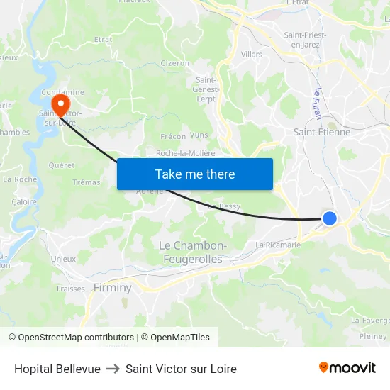 Hopital Bellevue to Saint Victor sur Loire map