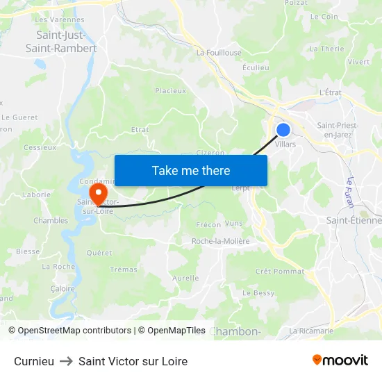 Curnieu to Saint Victor sur Loire map