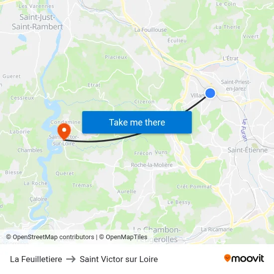 La Feuilletiere to Saint Victor sur Loire map