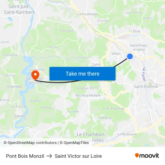 Pont Bois Monzil to Saint Victor sur Loire map