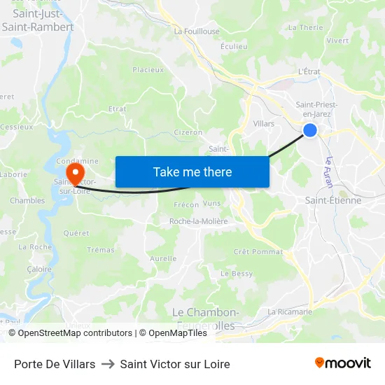 Porte De Villars to Saint Victor sur Loire map