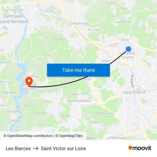 Les Bierces to Saint Victor sur Loire map