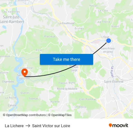 La Lichere to Saint Victor sur Loire map