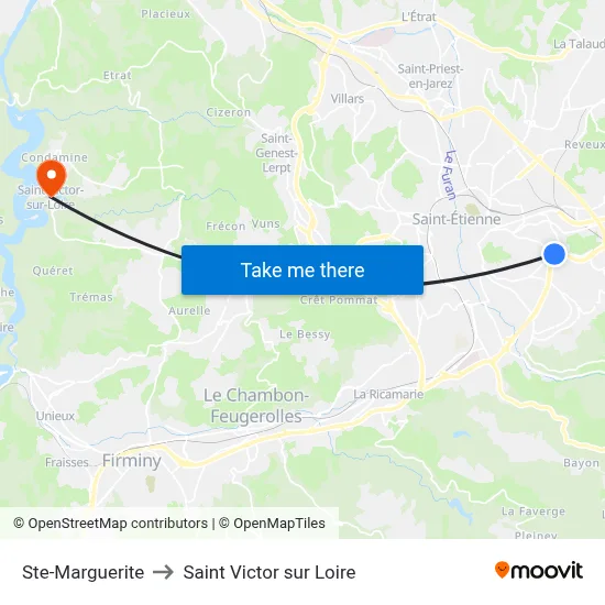 Ste-Marguerite to Saint Victor sur Loire map
