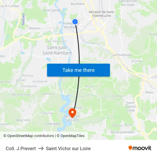 Coll. J.Prevert to Saint Victor sur Loire map