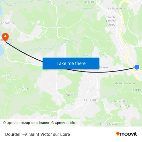 Dourdel to Saint Victor sur Loire map