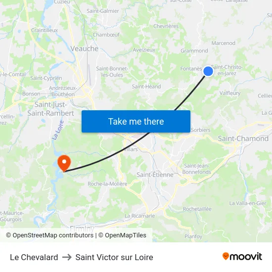 Le Chevalard to Saint Victor sur Loire map