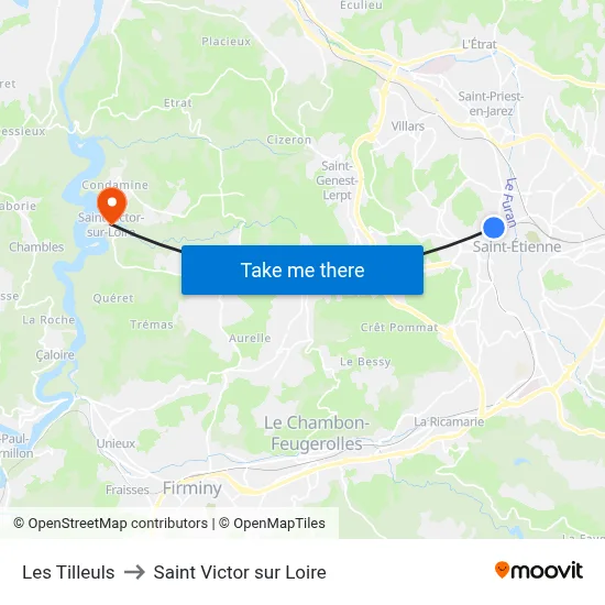 Les Tilleuls to Saint Victor sur Loire map