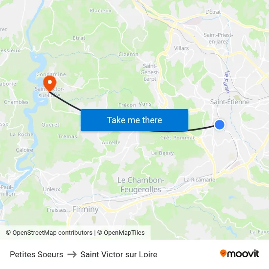 Petites Soeurs to Saint Victor sur Loire map