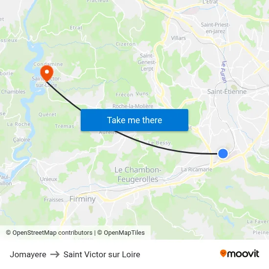 Jomayere to Saint Victor sur Loire map