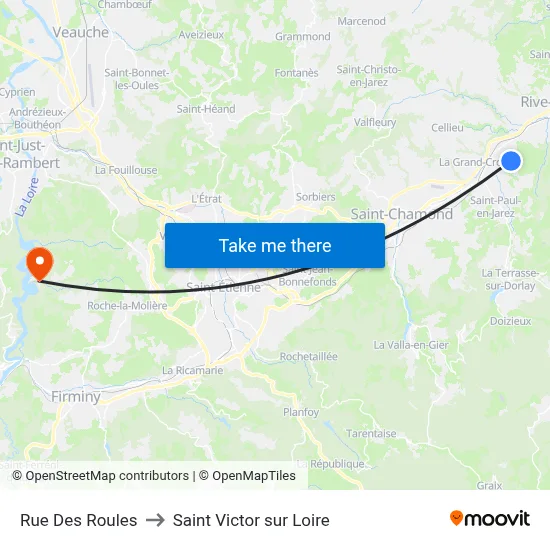Rue Des Roules to Saint Victor sur Loire map