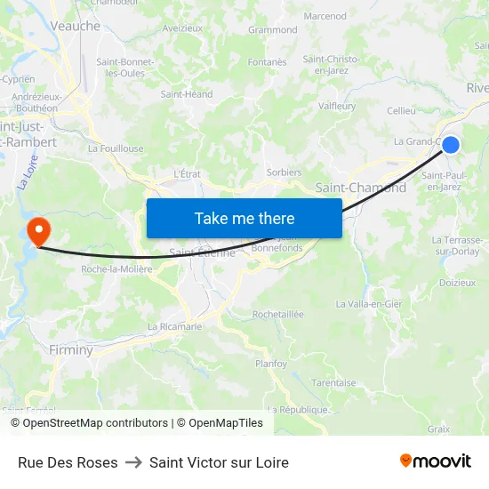 Rue Des Roses to Saint Victor sur Loire map