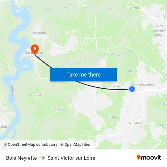 Bois Neyrette to Saint Victor sur Loire map