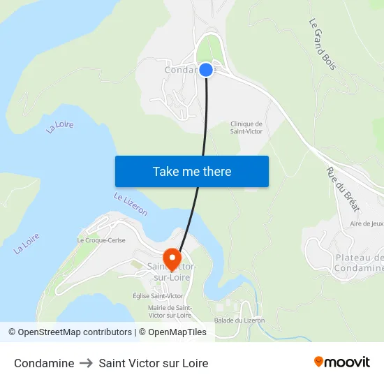 Condamine to Saint Victor sur Loire map