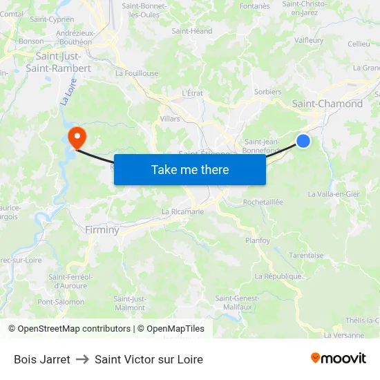 Bois Jarret to Saint Victor sur Loire map