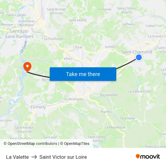 La Valette to Saint Victor sur Loire map