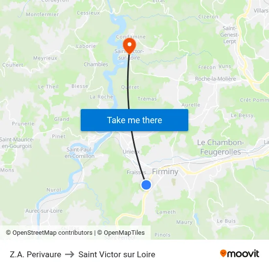 Z.A. Perivaure to Saint Victor sur Loire map
