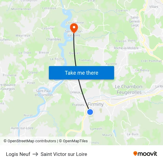 Logis Neuf to Saint Victor sur Loire map