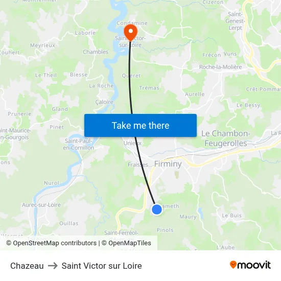 Chazeau to Saint Victor sur Loire map