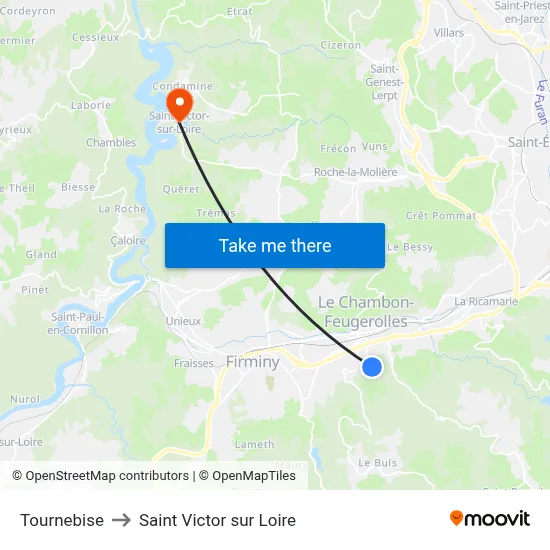 Tournebise to Saint Victor sur Loire map