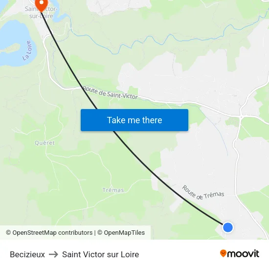 Becizieux to Saint Victor sur Loire map