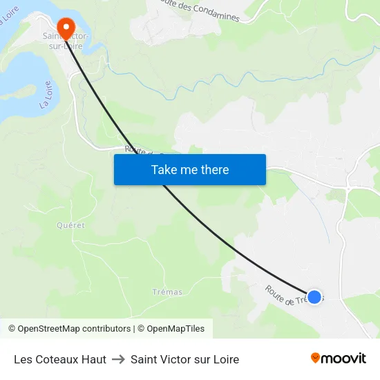 Les Coteaux Haut to Saint Victor sur Loire map