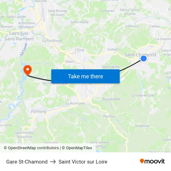 Gare St-Chamond to Saint Victor sur Loire map