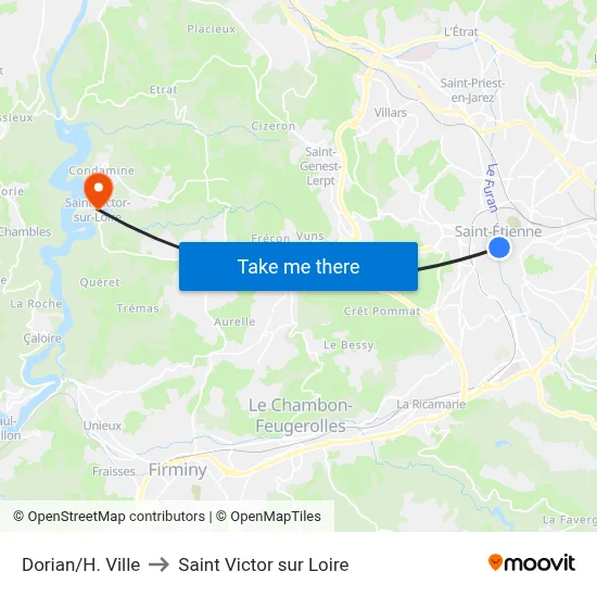Dorian/H. Ville to Saint Victor sur Loire map