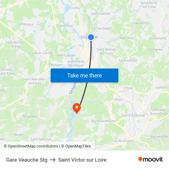 Gare Veauche Stg to Saint Victor sur Loire map