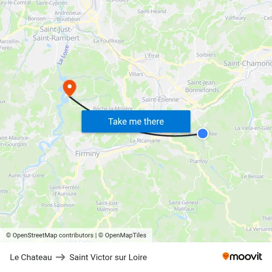 Le Chateau to Saint Victor sur Loire map