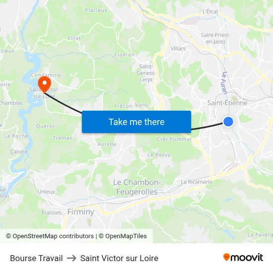 Bourse Travail to Saint Victor sur Loire map